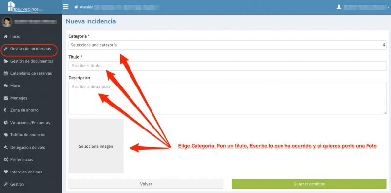 Plusvecinos | Poner Incidencia